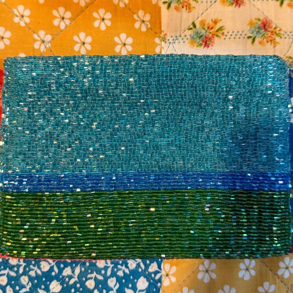 Vintage Neiman Marcus Turquoise Beaded Satin Clutch